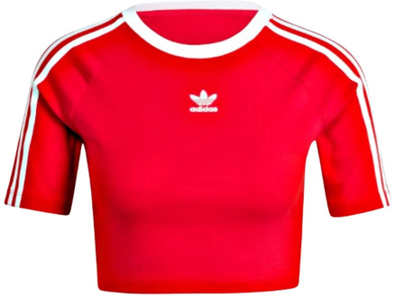 adidas Originals Rode Crop T-shirt met Wit Trifoil Logo Adidas Originals , Red , Dames