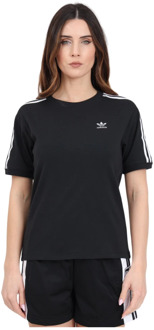 adidas Originals Zwarte 3 Strepen Geribbeld T-shirt Adidas Originals , Black , Dames - Xl,L,M,S,Xs