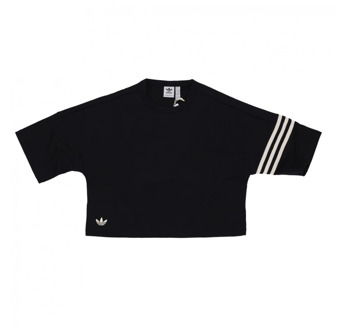 adidas Zwart/Wit W Tee Streetwear Shirt Adidas , Black , Dames - L,M,S,Xs