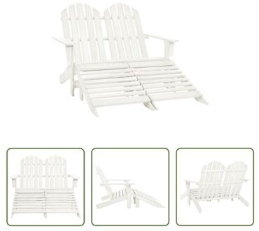 Adirondack stoel wit - massief vurenhout - 119.5x147.5x89.5cm - afneembare voetenbanken