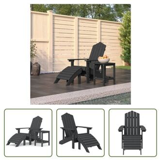 Adirondack Tuinstoel - Antraciet - HDPE - 73x83x92 cm - Met Voetenbank Grijs