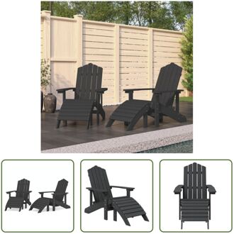 Adirondack Tuinstoel - Antraciet - HDPE - 73x83x92 cm - Met Voetenbanken Grijs