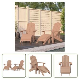 Adirondack Tuinstoel en Voetenbank - Bruin HDPE - 73 x 83 x 92 cm - Comfortabel en Onderhoudsarm