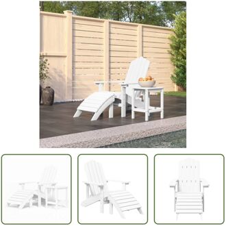 Adirondack Tuinstoel met Voetenbank en Tafel - 73x83x92 cm - HDPE Wit