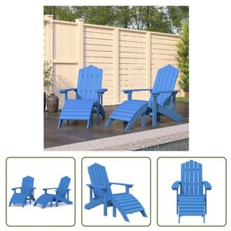 Adirondack Tuinstoel Set - Aquablauw - HDPE - 73x83x92 cm - Inclusief voetenbanken