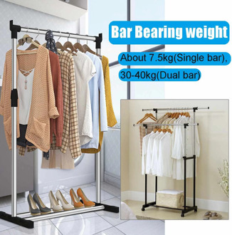 Adjustable Clothes Rack Single/Double Rods with Wheel Coat Shelf Hanging Drying Rack Floor Hanger Movable Cloth Storage