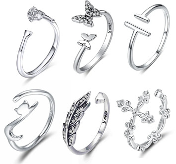 Adjustable Rings Authentic 925 Sterling Silver Stackable Engagement Zircon Open Size Rings For Women Female Original Jewelry