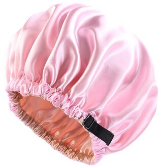 Adjustable Silk Satin Hair Cap For Sleeping Haircare Women Headwear Night Hat roze