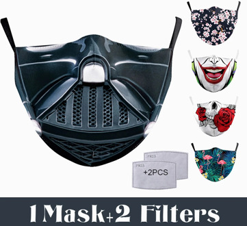 Adult Big Mouth 3D Printed Fabric Face Masks Skull Reusable Protection Anti Dust Washable Mouth Mask With 5 Layer PM2.5 Filter