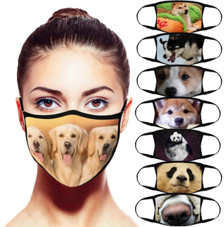 Adult Cute Animal Printed Mask Cotton Washable Mouth Cover PM2.5 Reusable Protective Mask Outdoor Cycling Breathable Mask
