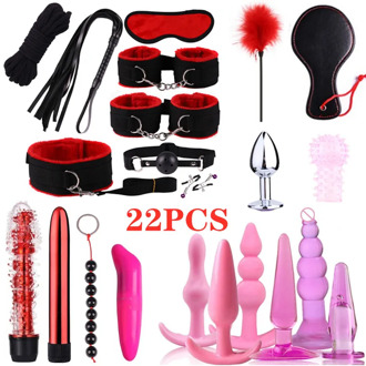 Adult Games Sextoys for Couples Bdsm Bondage Silicone Anal Butt Plugs Dildo Massaging Vibrator Kit Set