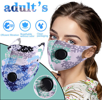 Adult PM2.5 Valve Face Mask Fashion Print Mouth Cover Reusable Washable Protective Mask Windproof Breathable Face Shield