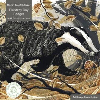 Adult Sustainable Jigsaw Puzzle Martin Truefitt-Baker: Blustery Day Badger -  Flame Tree Studio (ISBN: 9781835622209)