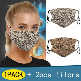 Adult Unisex Fashion Leopard Printed Mask Adjustable Outdoor Dustproof Foggy Haze Windproof Face Mask With 2 Filters mascarillas