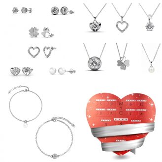 Adventskalender Hartendoosje - 14 juwelen - Zilveren afwerking - Oostenrijks kristal - One Size