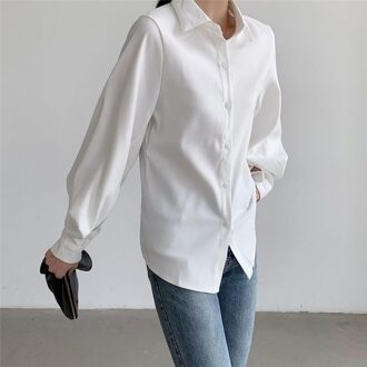 Aelegantmis Soft Office Lady Wit Shirt Vrouwen Blouse Turn-Down Kraag Ol Vrouw Casual Lantren Mouw Blouse Femme Tops