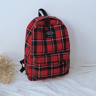 Aelicy Vrouwen Zak Vrouwelijke Student College Wind Plaid Canvas Rugzak Rits Anti Diefstal Schooltassen rood