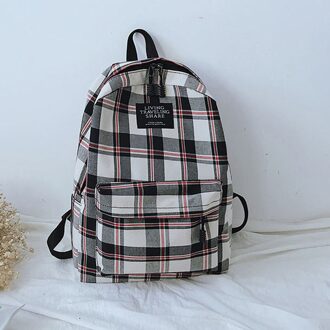 Aelicy Vrouwen Zak Vrouwelijke Student College Wind Plaid Canvas Rugzak Rits Anti Diefstal Schooltassen WH