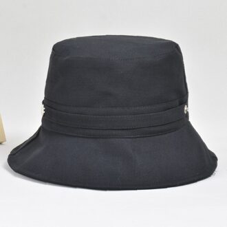 Aelnng Zomer Zon Emmer Hoeden Vrouwen Panama Fold Strand Zonnehoed Casual Katoen Outdoor Reizen Hoed A8037 zwart