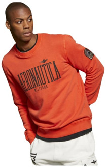 Aeronautica Militare Katoenen sweatshirt met geribbelde afwerking Aeronautica Militare , Orange , Heren - 2XL