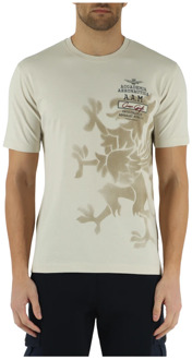 Aeronautica Militare Katoenen T-shirt met Voorlogo Borduursel Aeronautica Militare , Beige , Heren