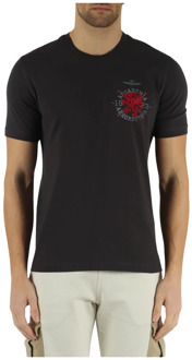 Aeronautica Militare Katoenen T-shirt met Voorlogo Borduursel Aeronautica Militare , Black , Heren - L,M,3Xl