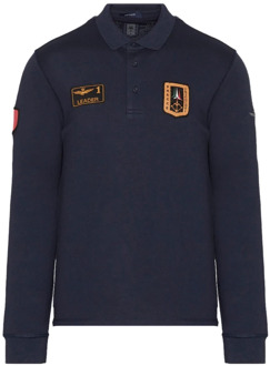 Aeronautica Militare Lange Mouw Polo Shirt met Tricolor Pijl Patch Aeronautica Militare , Blue , Heren - 4Xl,3Xl
