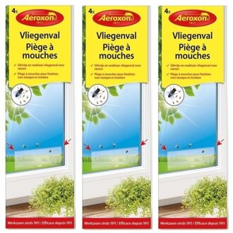 Aeroxon raam plakstrips - 12x - 21 cm - vliegenvanger - vliegenstrips - milieuvriendelijk