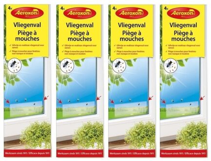 Aeroxon raam plakstrips - 16x - 21 cm - vliegenvanger - vliegenstrips - milieuvriendelijk