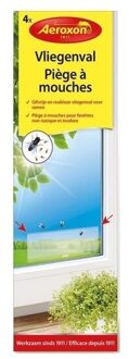 Aeroxon raam plakstrips - 4x - 21 cm - vliegenvanger - vliegenstrips - milieuvriendelijk