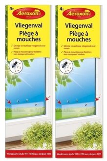 Aeroxon raam plakstrips - 8x - 21 cm - vliegenvanger - vliegenstrips - milieuvriendelijk