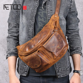 AETOO Casual retro mad horse leather breast bag, men's head leather shoulder bag, leather large bag