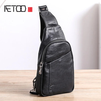 AETOO Chest bag, men's leather casual one-shoulder slanted bag, trend head leather men's small bag