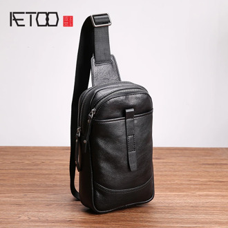 AETOO Chest bag men's leather Korean version of the Hot soft leather single shoulder oblique head bag leather leisure men's bags
