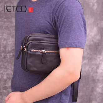AETOO Clutch bag male leather hand bag double zipper multi-function first layer cowhide hand bag large capacity casual men bag