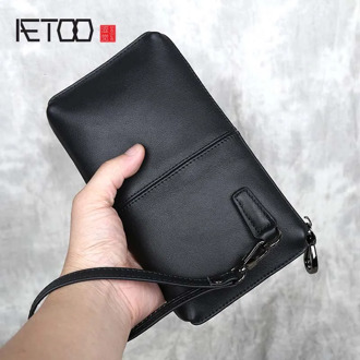 AETOO Clutch men's leather soft leather high-end long zipper wallet casual retro first layer cowhide mobile wallet tide