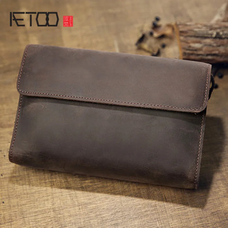 AETOO Crazy horse leather men's wallet, leather retro phone bag, first layer leather clutch