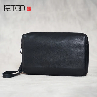 AETOO Genuine leather men's handbags, mini clutches, retro first layer leather clutches, casual business mobile phone bags
