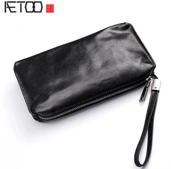 AETOO Hand bag men's soft leather retro casual long wallet men's first layer leather mobile phone bag