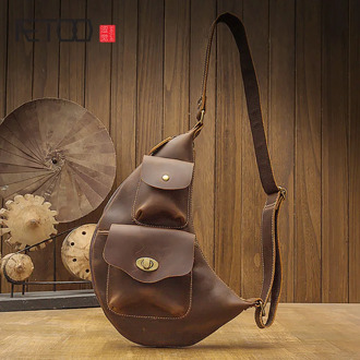 AETOO Handmade leather chest bag, men's casual leather messenger bag, personality trend men's shoulder bag