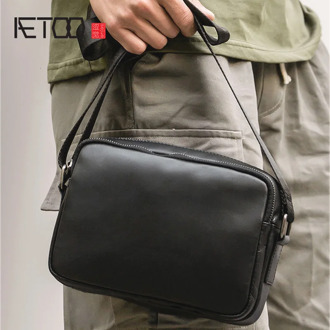 AETOO Head leather men's slanted bag, male leather casual shoulder bag, trend retro men's bag
