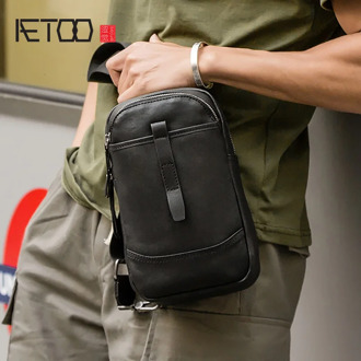 AETOO Leather chest bag, casual multi-functional men's shoulder bag, trend men's slant bag