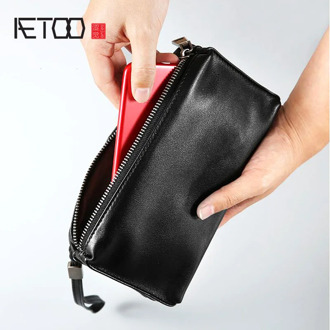 AETOO Leather long zipper wallet handbag grab bag leather casual men's leather bag retro hand bag