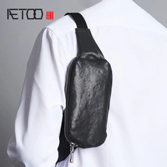 AETOO Leather male chest bag, leisure men sports ultra-thin cross-body bag, fashion mobile phone bag