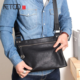 AETOO Leather men's bag new men's shoulder Messenger bag cross section casual soft leather small bag anti-theft bag
