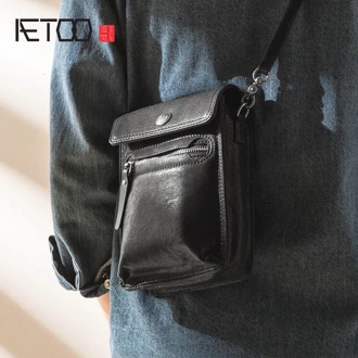 AETOO Leather men's casual shoulder bag, personalized mobile phone bag, fashion crossbody bag