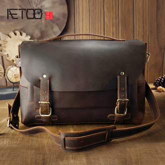 AETOO Leather men's handbags, cowhide retro shoulder bags, crazy horse leather personality messenger bags, men's messenger bags