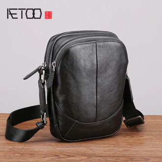 AETOO Leather single shoulder bag men casual fashion trend mini oblique cross Baotou layer cowhide men's bag