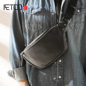 AETOO Leather trend bag, soft leather small bag, men's one-shoulder bag, head-layer cowhide simple sloping bag