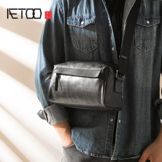 AETOO Leather trend men's shoulder bag, head-layer cowhide men's sloping bag, casual leather men's bag